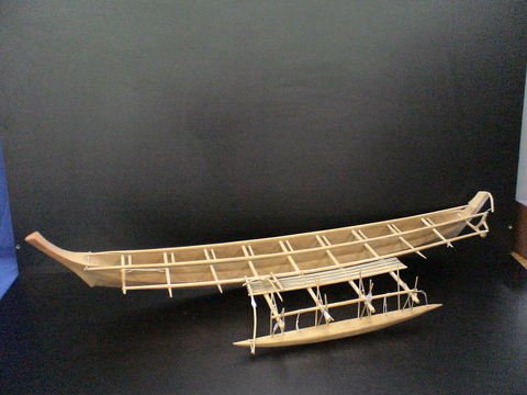 Kapingamarangi canoe with outrigger, : Kapingamarangi canoe with outrigger, Polynesian Island near Micronesia, 47" long x 14" wide, very intricate and detailed