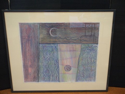 Pastel collage of blue and pink moon, by Huneke,