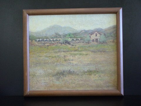 Oil on canvas landscape, "San Antonia Mission"