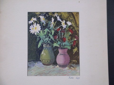 Matted still-life watercolor of two vases