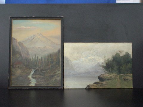 Set of 2: Oil on canvas of a lake scene