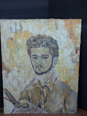 Oil on canvas self-portrait signed by Marc Pessin