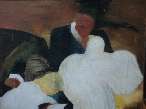 Oil on board entitled "Bird of Good Omen"