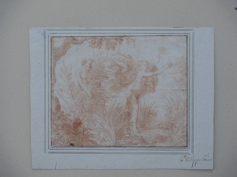 Pan and Syrinx by Philippo Lauri, 1623-1694, red
