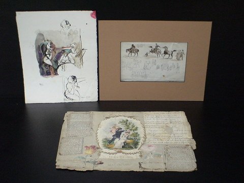 Set of 3: Western scene, wagons, horses, cowboys