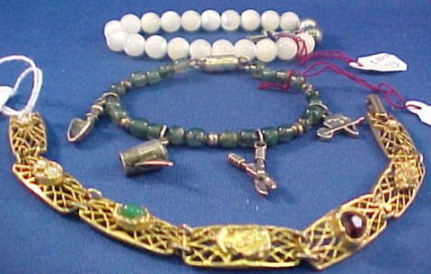 3 Bracelets-Garden W/Sterling Charms & Beaded: Lot of three bracelets.