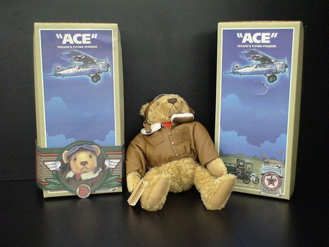 2 Plush Texaco Bears, 2nd Edition 1998, "Ace" MIB: Pair of plush Texaco Bears, 2nd edition 1998, "Ace", Texaco's Flying Pioneer, Monkey Island Bears & Friends, Oklahoma City, OK, designed by Sally Morrison Stringer.