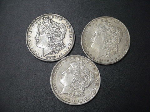 3 1889 Morgan SILVER Dollars.: 3 1889 Morgan SILVER Dollars.