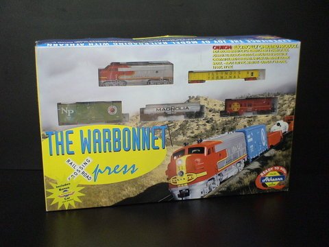 The Warbonnet Xpress Authentic HO Scale Train Set: The Warbonnet Xpress Authentic HO Scale Train Set, Ready to Roll Athearn Trains in miniature, item #1000 Sante Fe F7, includes preassembled locomotive and rolling stock, UL listed Athearn power pack a