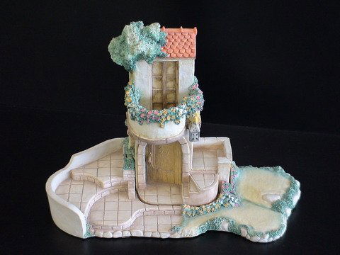 Torhaus Garten display, handcrafted exclusively f: Torhaus Garten display, handcrafted exclusively for Goebel 1991, 983-D and 984-D, two pieces, display is meant to hold 8 miniature figurines, designed by Olszewski, 13" base, 9" high.