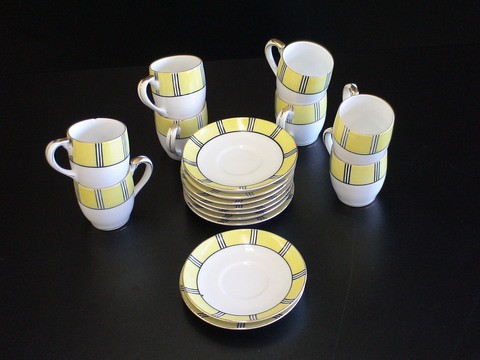8 Demi-tasse cups w/9 saucers marked hand painted: 8 Demi-tasse cups w/9 saucers marked hand painted Nippon, 1 cup w/ rim chip.