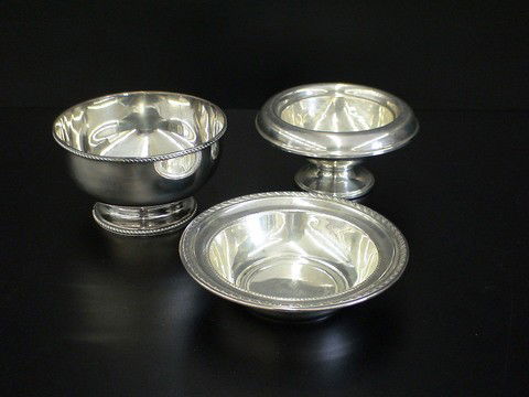 Lot of sterling , 8 crystal coasters marked Frank: Lot of sterling , 8 crystal coasters marked Frank M Whiting & Co. Sterling 04, nut bowl marked Sterling Alvin B1001 weight 2.5 troy ounce, weighted footed bowl marked Sterling NS Co.