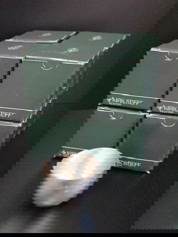 Lot of 9 Kirk Stieff pewter drinking cups commemo: Lot of 9 Kirk Stieff pewter drinking cups commemorating the 100 year anniversary of Millers Mutual Insurance Company, 1890-1990, Thomas Jefferson Memorial Foundation, Monticello, P50, measurements 2.5