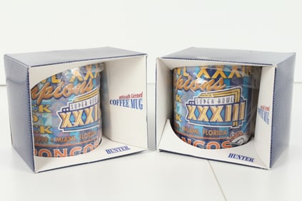 1999 Broncos Super Bowl 33 Champions Commemorative Ceramic Coffee Mugs - New In Box - Set of 2