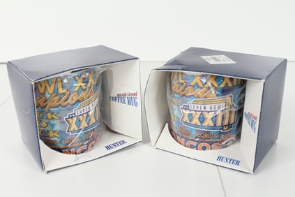1999 Broncos Super Bowl 33 Champions Commemorative Ceramic Coffee Mugs - New In Box - Set of 2