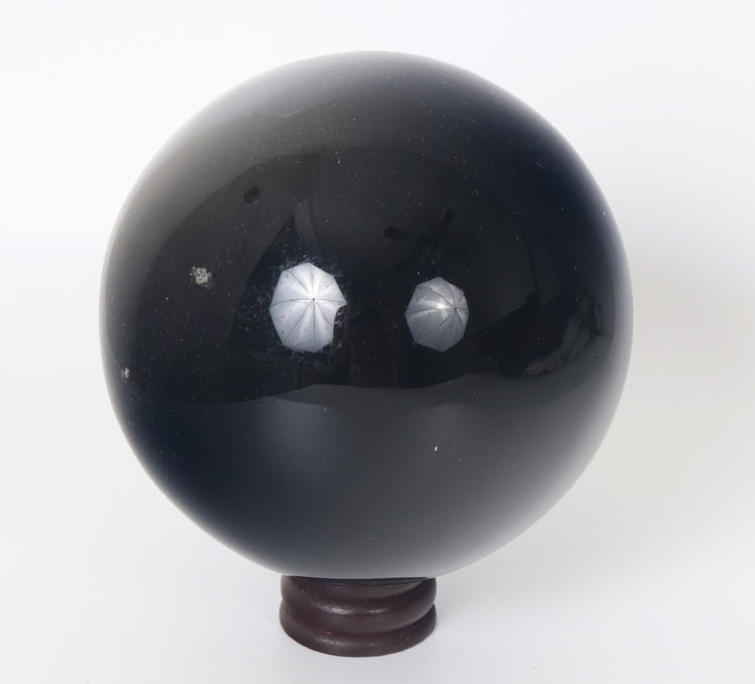 Large Polished Obsidian Sphere with Stand - 2