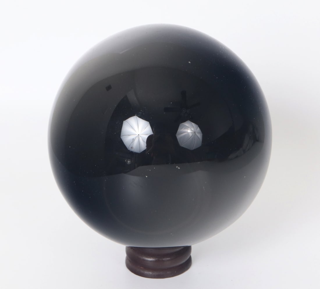 Large Polished Obsidian Sphere with Stand - 3