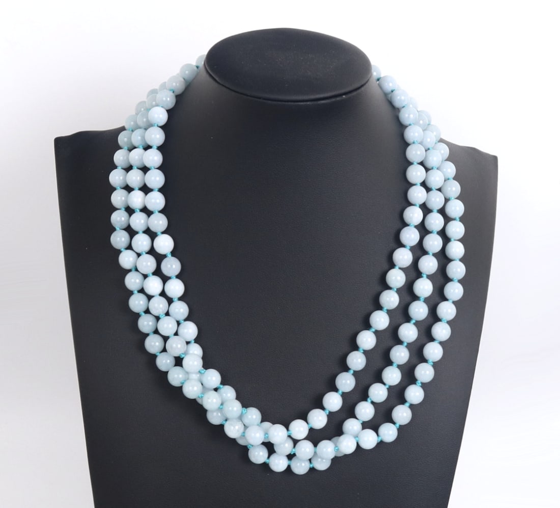 Lovely Aquamarine Triple Strand Beaded Necklace (1 of 3)