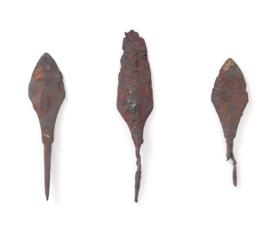 Three Medieval Iron Leaf Shaped Arrowheads & Spearheads (1 of 2)