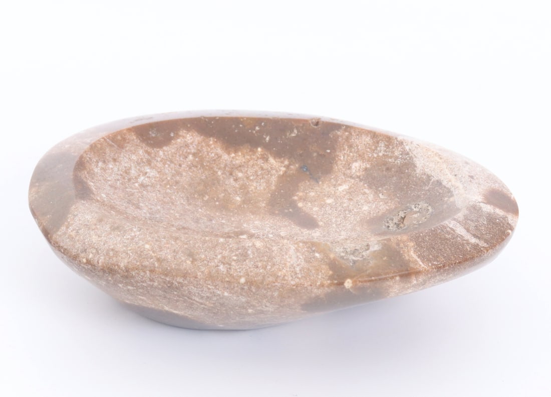 All Natural Jasper Carved Jewelry Dish: Beautiful oval shaped all natural jasper dish with beautiful natural crystallization to the interior and edge of the dish. Wonderful natural warm earth tones throughout including browns and cream