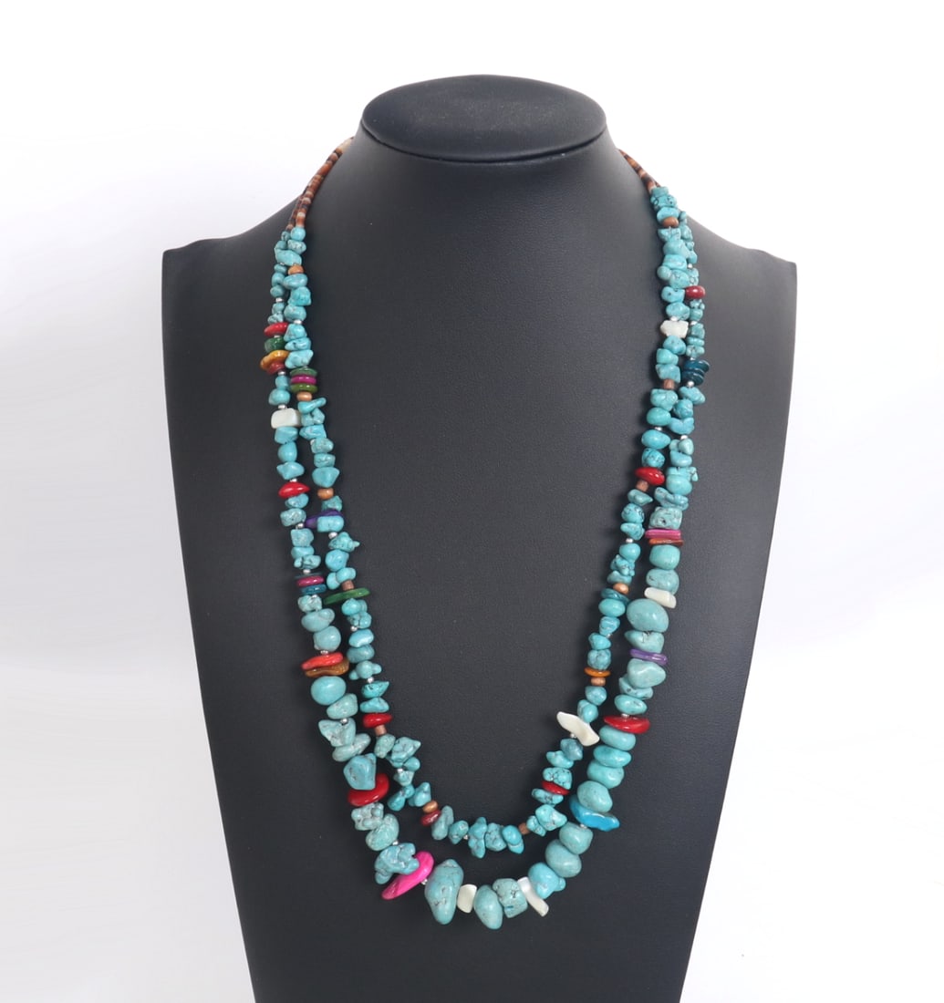 Dual Strand Turquoise & Multi-stone Beaded Necklace (1 of 3)