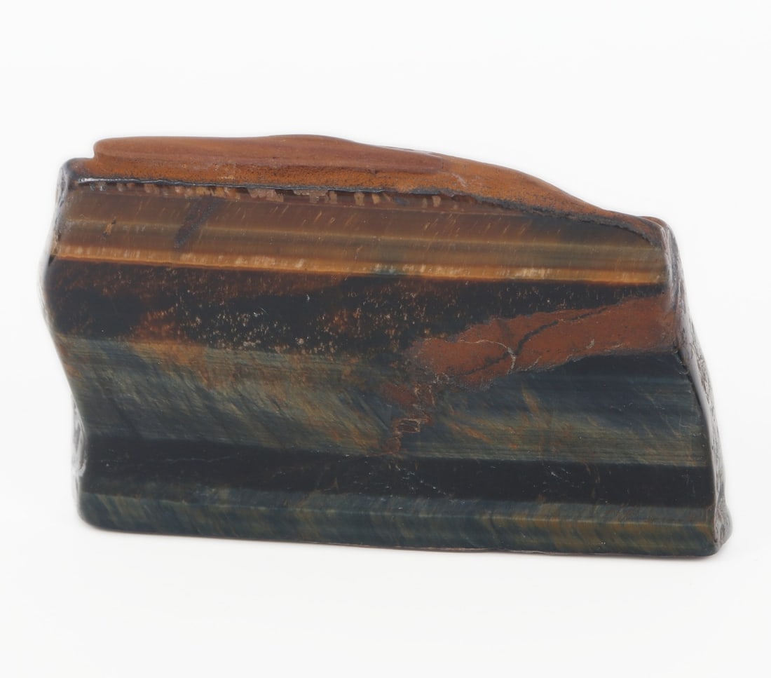 Wonderfull All Natural Slab of Tiger's Eye: Beautiful all natural tiger's eye mineral slab, polished to show off the bright caramel, gold and blue green colors. Smooth to the touch and glistens in natural sunlight. Size 3" W