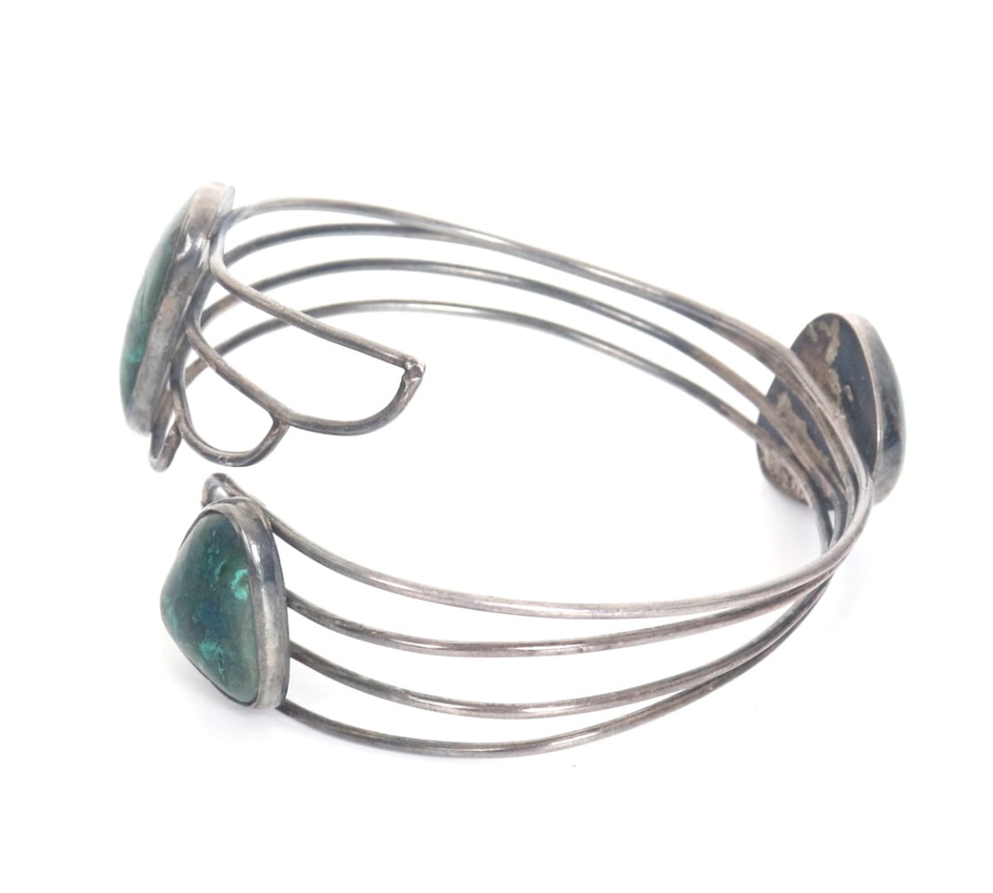 Malachite Inlayed Cuff Style Bracelet - 5