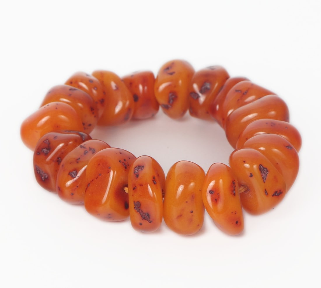 Chunky Light Orange Amber Beaded Bracelet - 3