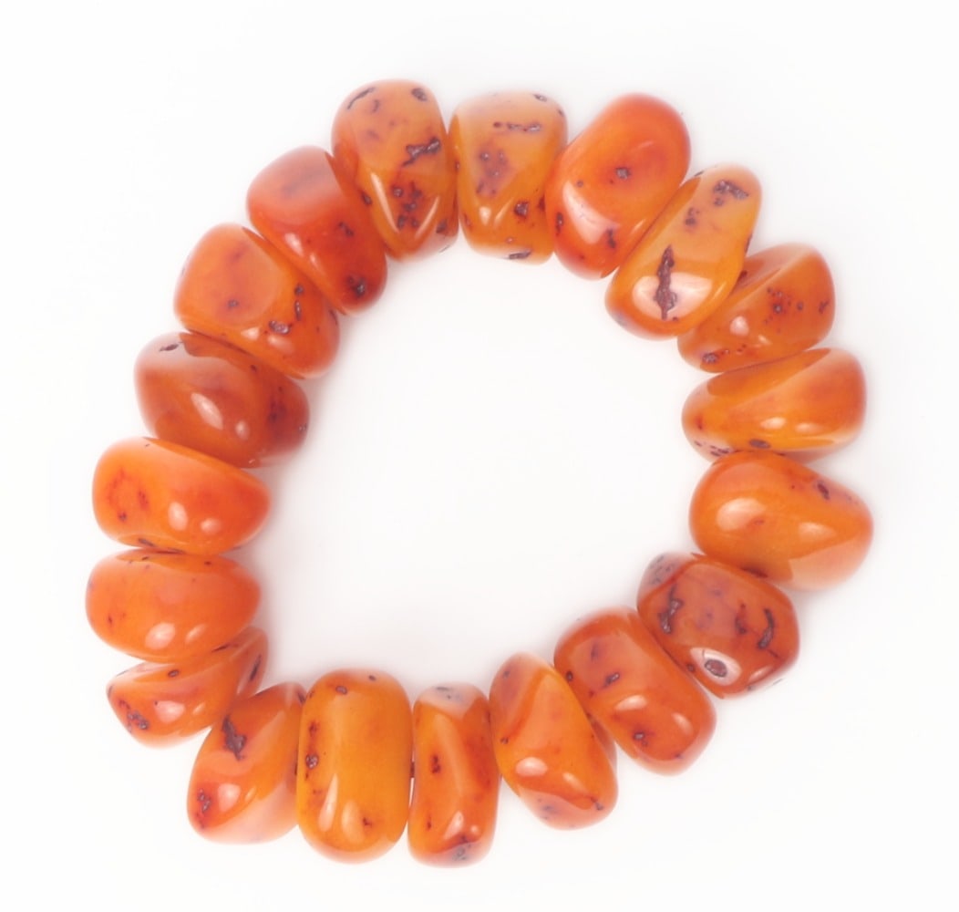 Chunky Light Orange Amber Beaded Bracelet - 5