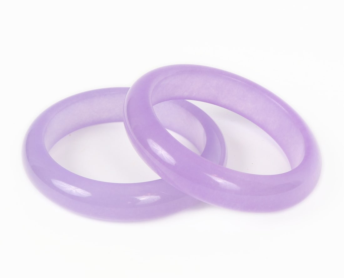 Pair of Lovely Purple Chinese Jade Bangles (1 of 6)