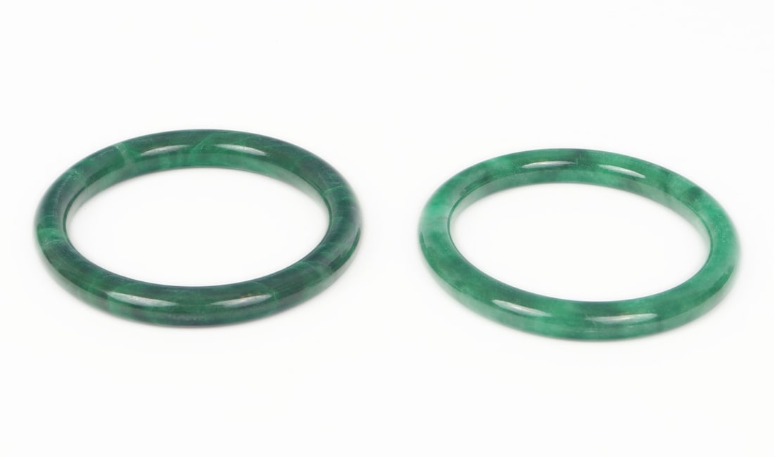 Two Green Chinese Jade Bangles - 2