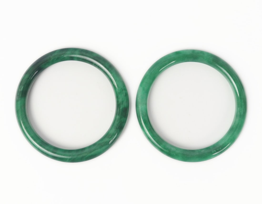 Two Green Chinese Jade Bangles - 6