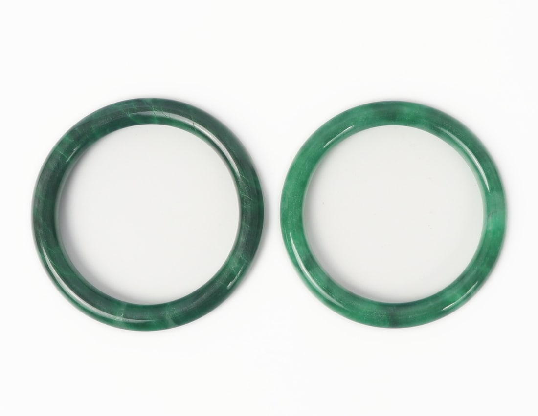 Two Green Chinese Jade Bangles - 7