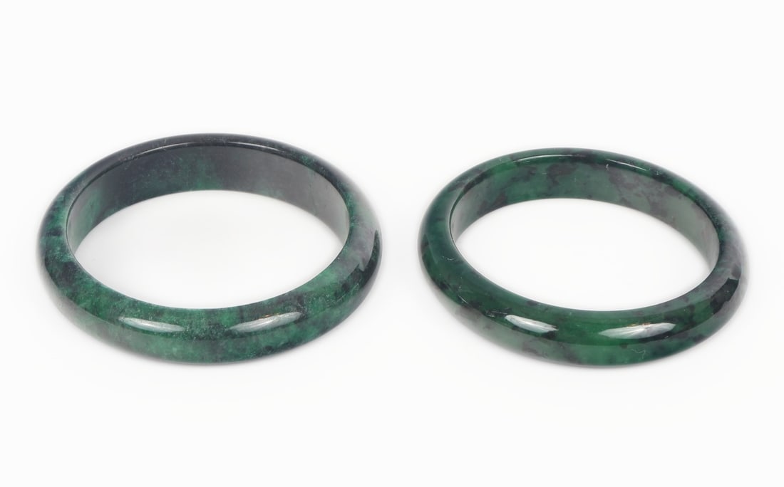 Pair of Chinese Deep Green Jade Style Bangles (1 of 5)