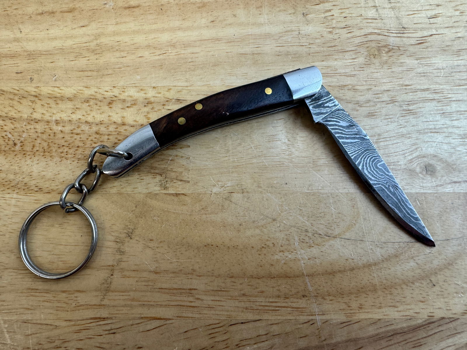 Beautiful Handmade Damascus Steel KeyChain Folding Knife w/Sheath (1 of 7)