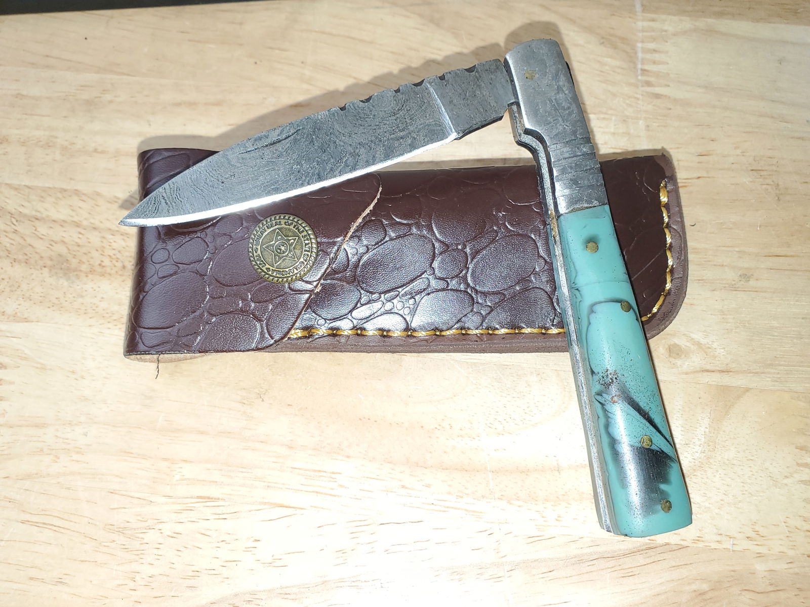 Beautiful Handmade Damascus Steel Folding Knife w/Sheath (1 of 10)