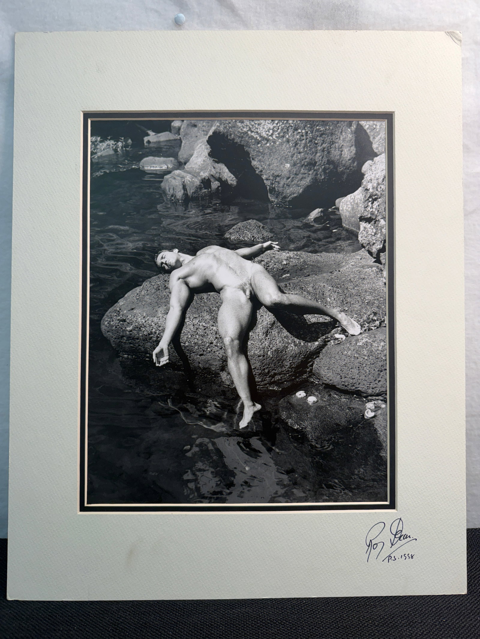 Original Roy Dean Signed Photograph - Iconic Male Nude Study: Signed and copyrighted Roy Dean fine art photograph featuring a classic male nude study. A timeless, collectible piece showcasing the artist?s renowned approach to form, lighting, and composition. Ide