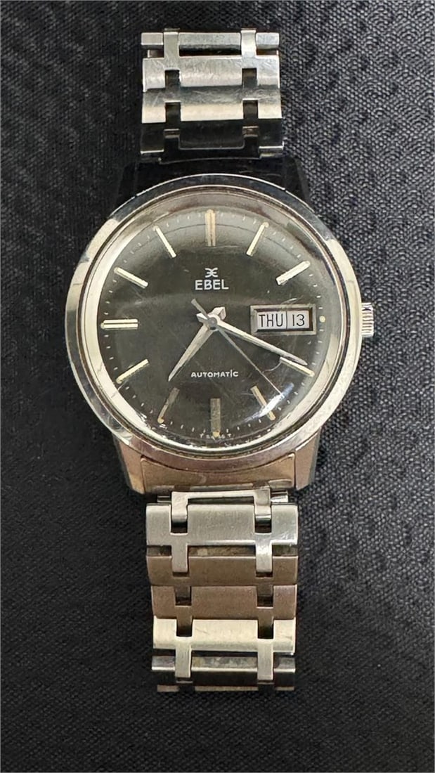 Vintage Ebel Automatic Watch - Dark Face Day/Date: Vintage Ebel Automatic Watch - Dark Face w/Day/Date. Watch was working when last used but will need to be tested. Reserve is set at $200, well below market value.