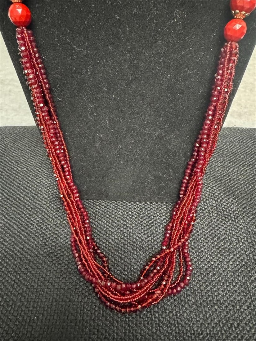 "Dillard's"- Multi Strand Red/Gold Beaded Necklace: "Dillard's"- Multi Strand Red/Gold Beaded Necklace
