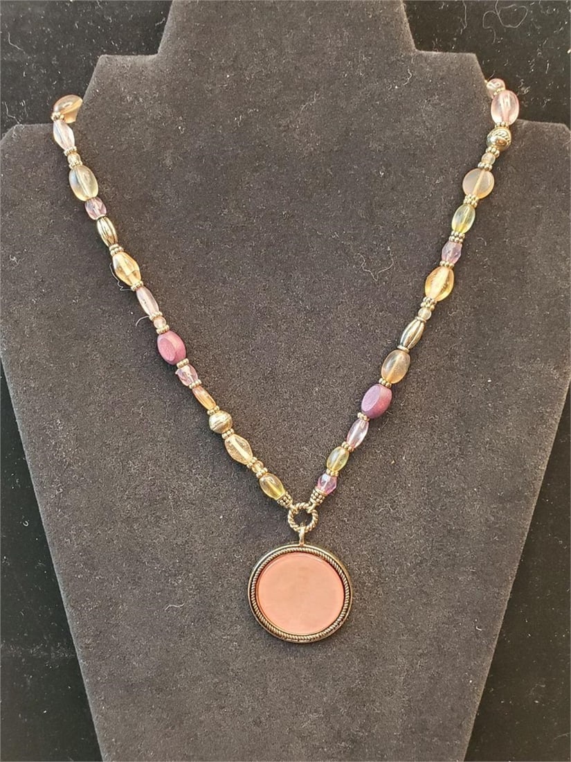 "Napier" Beaded Necklace w/ Large Circular Pendant: "Napier" Beaded Necklace w/ Large Circular Pendant