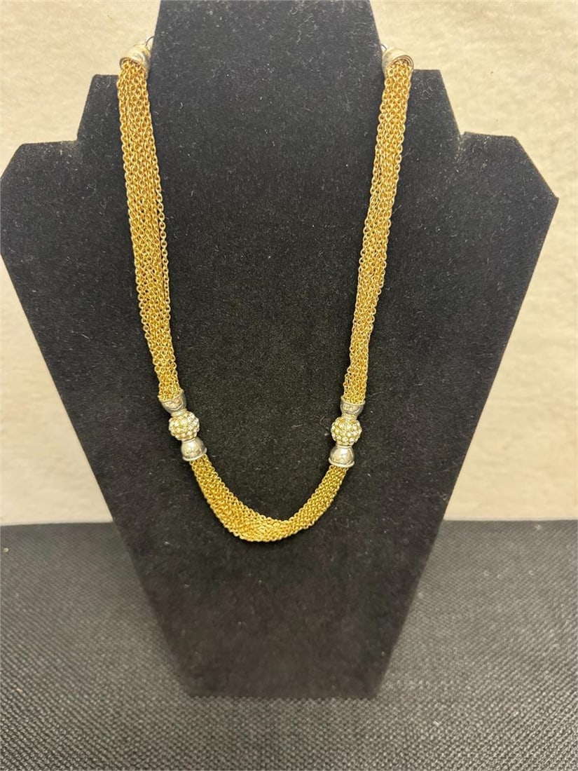 Multi-Strand Gold-Tone Mesh Chain Necklace w/Beads: Dillard's - Multi-Strand Gold-Tone Mesh Chain Necklace featuring Encrusted Spacer Beads