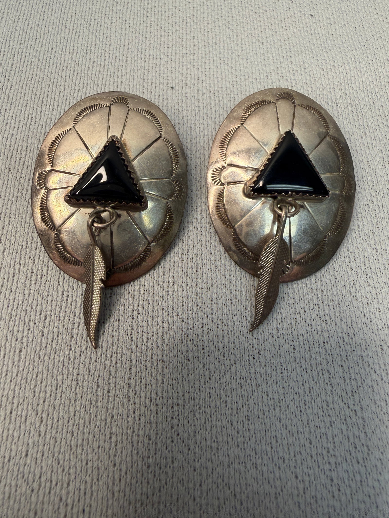 Vintage Native American Silver Black Onyx Stud Earrings (1 of 7)