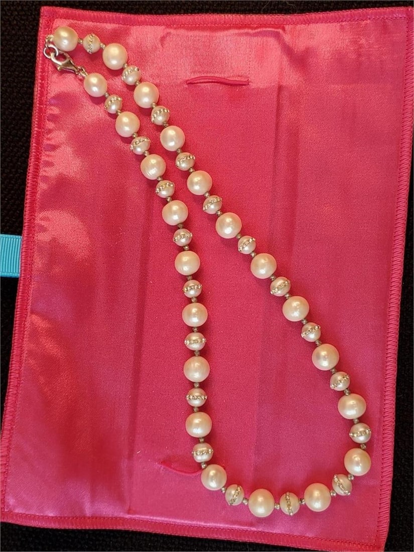 Alternating Pearl and Rhinestone Necklace: Alternating Pearl and Rhinestone Necklace with 925 Sterling Clasp.