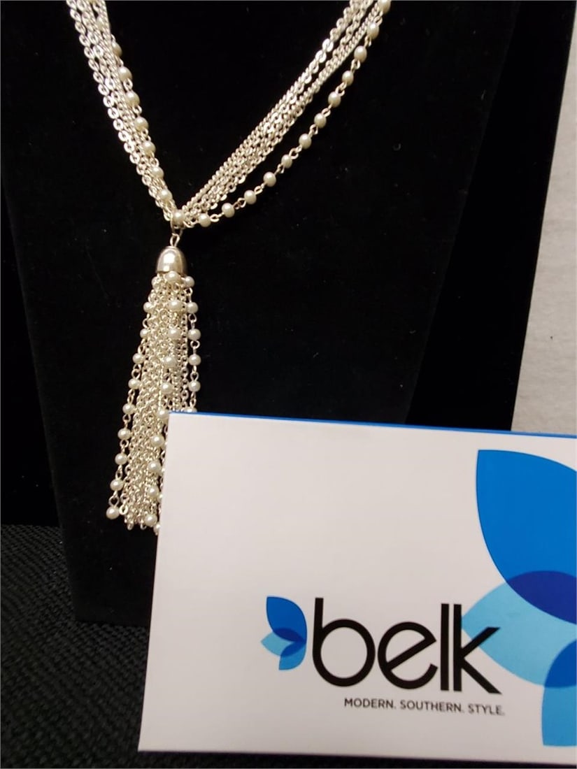 Vintage Crown Trifari Silver Multi-Strand Necklace: Vintage Crown Trifari Silver Multi-Strand Necklace w/Prominent Tassel Pendant & Bead Accents.