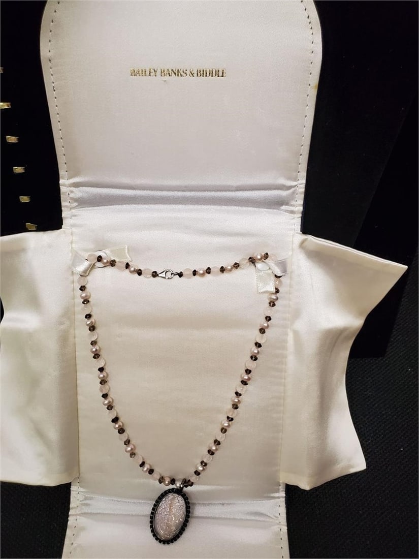 Vintage Cameo w/Pearl & Gemstone Strand Necklace: Vintage Cameo Necklace w/Pearl & Gemstone Strand - 925 Sterling Steel.