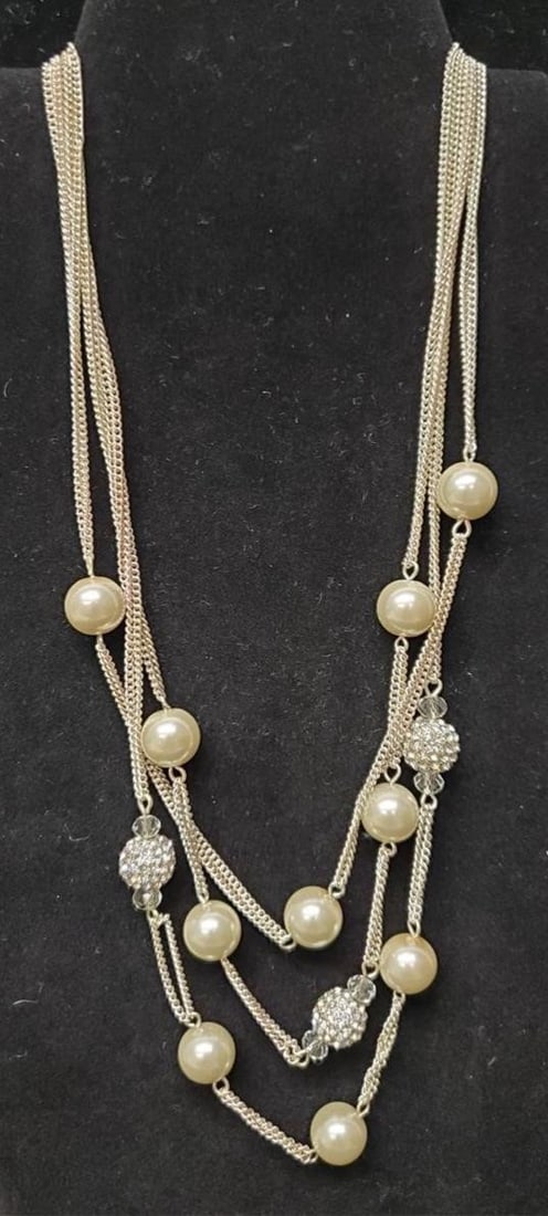 Crystal and Pearl Silver Fashion Choker Necklace: Crystal and Pearl Silver Fashion Choker Necklace
