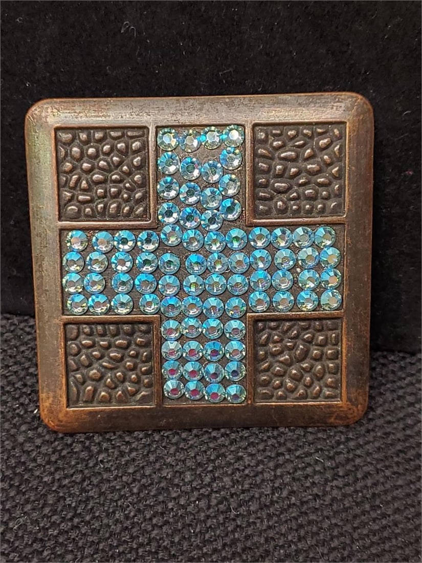 Beltiscool Rhinestone-Embellished Cross Belt Buckle in Aquamarine: Beltiscool Rhinestone-Embellished Cross Belt Buckle in Aquamarine
