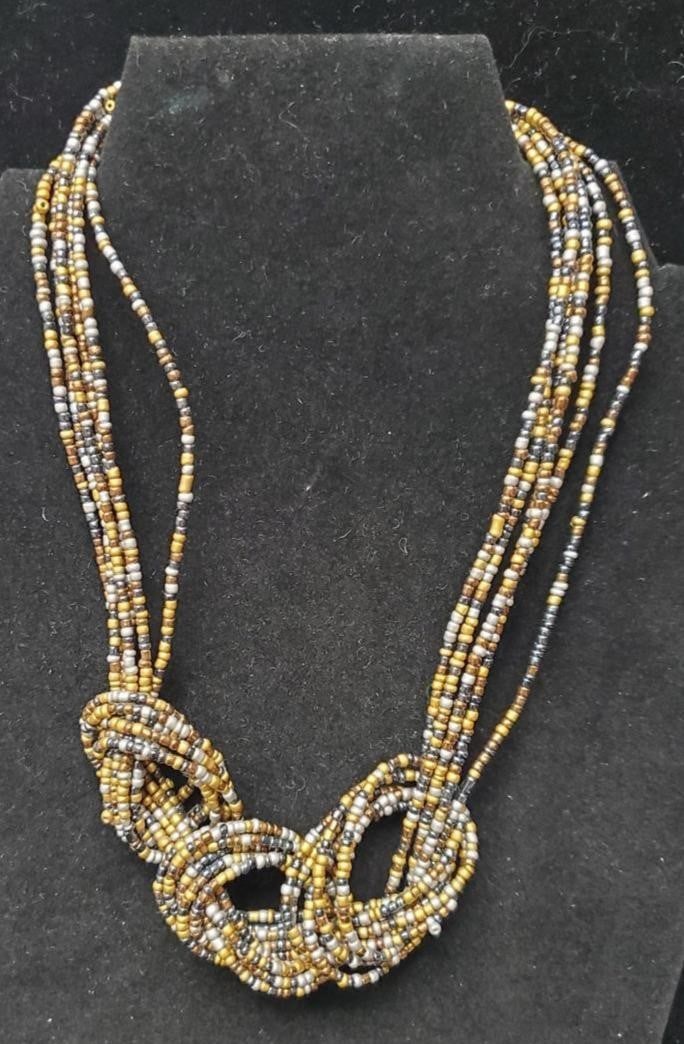 Paparazzi City Catwalk necklace w/ Braided Brass and Gunmetal Seed Beads: Paparazzi City Catwalk necklace w/ Braided Brass and Gunmetal Seed Beads