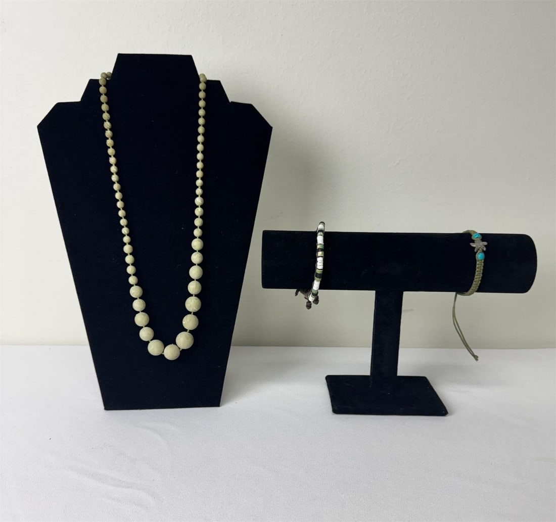 Fashion Jewelry Set - Graduated Beaded Necklace and Braded Bracelets: Fashion Jewelry Set - Graduated Beaded Necklace and Braded Bracelets