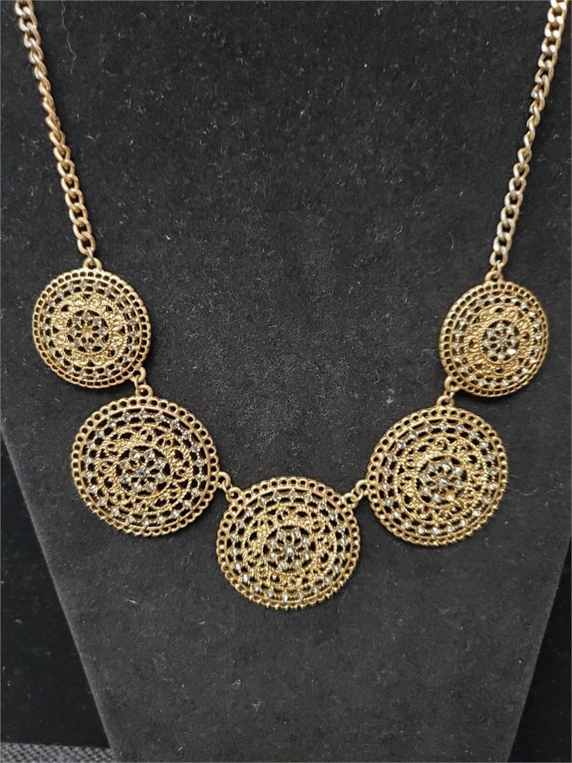 Charming Charlie Gold Tone Filigree Disc Necklace (1 of 5)